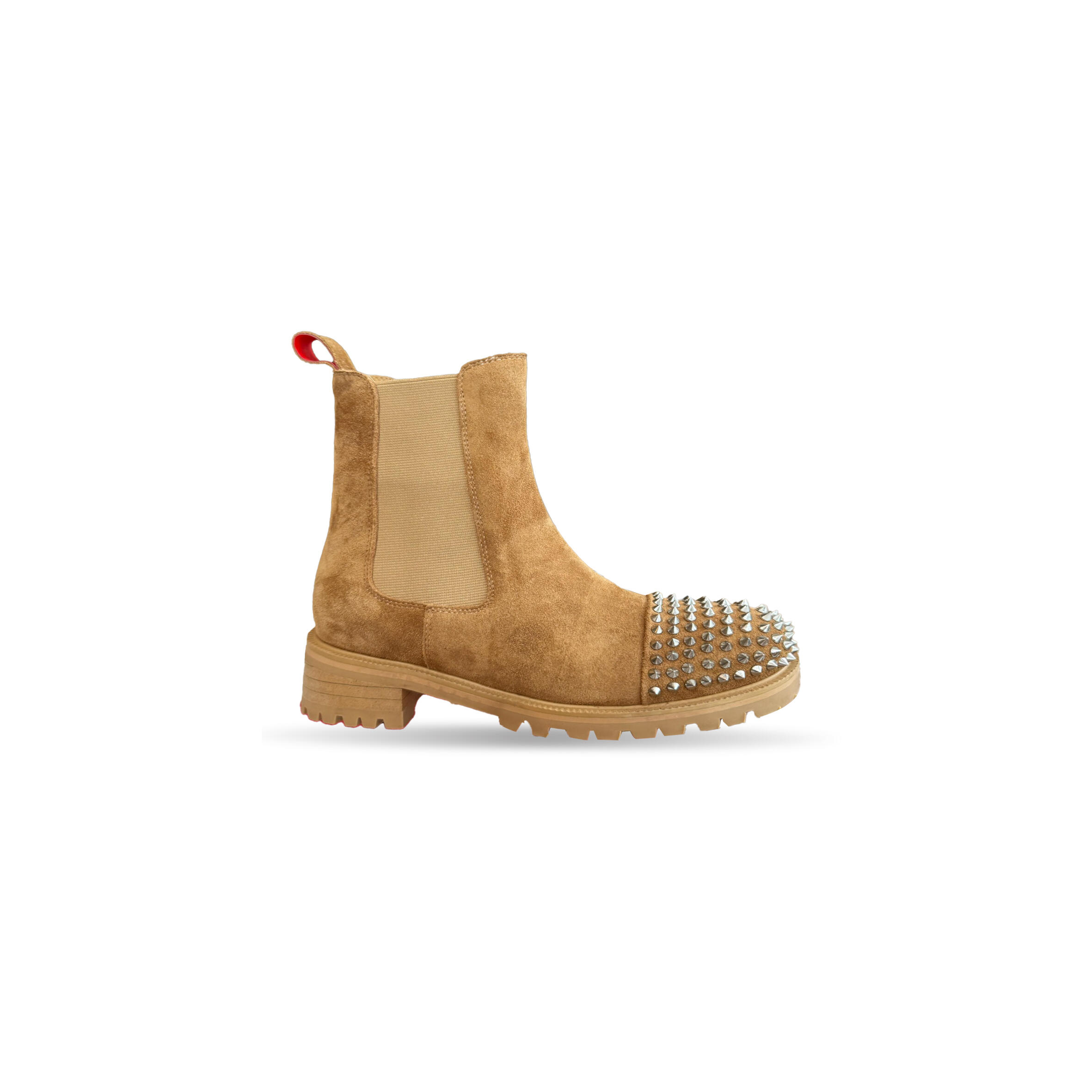 CHRISTIAN LOUBOUTIN MELON SPIKES CHELSEA BOOT IN BEIGE SUED